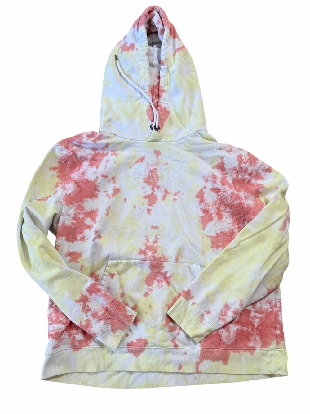 Aeropostale Tie Dye Pullover Hoodie Pink Yellow White Oversized Front Pocket 3X